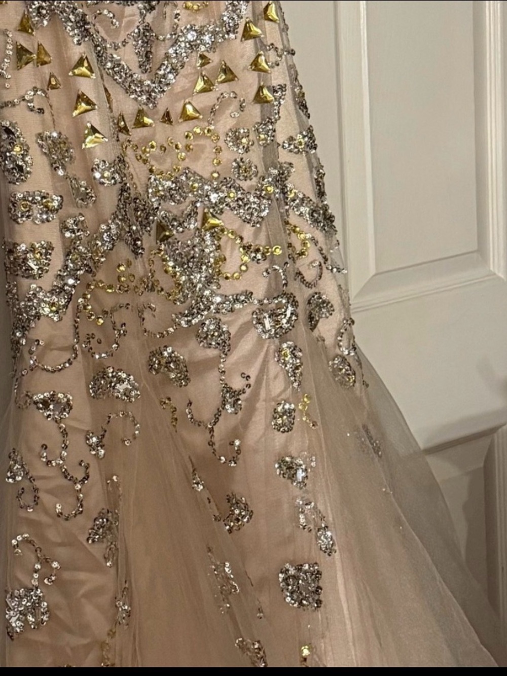 Jovani Blush Pink and Silver Embellished Strapless Mermaid Gown - Picture 3 of 9